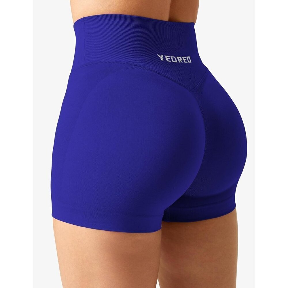 Women's Blue Nylon Scrunch Butt Workout 3.5" Seamless V Cross  Waist Sports